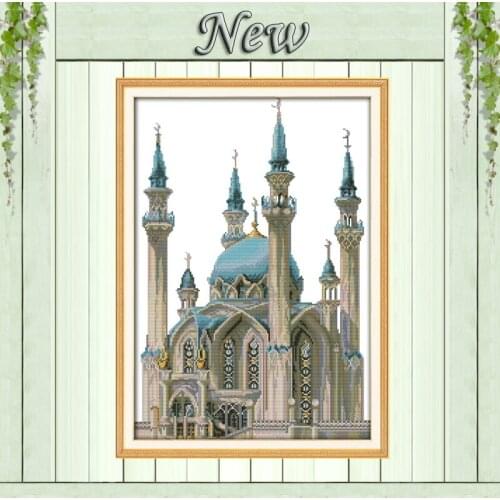 The blue castle Europe beautiful building counted print on canvas DMC 14CT 11CT Diy Cross Stitch Embroidery kits Needlework Sets