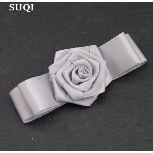 SUQI Fashion Fabric silk Ribbon Hand-folded roses Womens Brooches pin Jewelry Flowers bow Brooch Pins clothes Decoration 2019