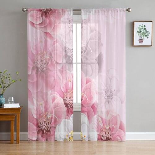 Flower Pink Tulle Sheer Window Curtains for Living Room Kitchen Children Bedroom Voile Hanging Curtain