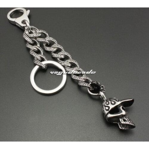 Unique 316L Stainless Steel Hiphop Skulls Men`s Key Ring Keychain 3G004KC