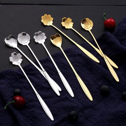 Long Handle Coffee Spoon Stainless Steel Coffee Stirrer Creative Blossom Dessert Spoon Ice Cream Spoon Fashion Tableware
