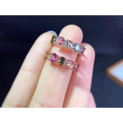 Jewelry 100% Natural Pink Tourmaline Ring for Engagement 4mm*3mm Tourmaline Silver Ring 925 Silver Tourmaline Jewelry