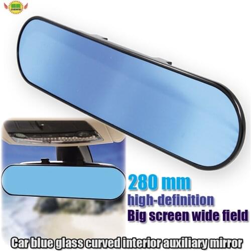 Car interior mirror auto accessories clip on rear view mirror covex 280mm wide angle driving safety universal blue glass mirror