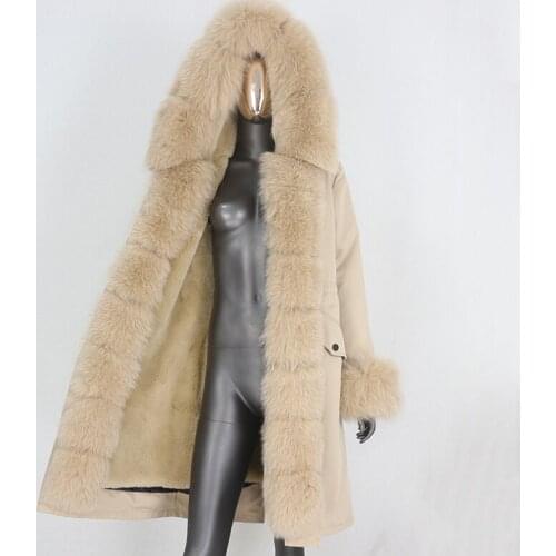 BLUENESSFAIR X-long Parka Waterproof Outerwear Real Fur Coat Winter Jacket Women Natural Raccoon Fox Fur Collar Hood Detachable