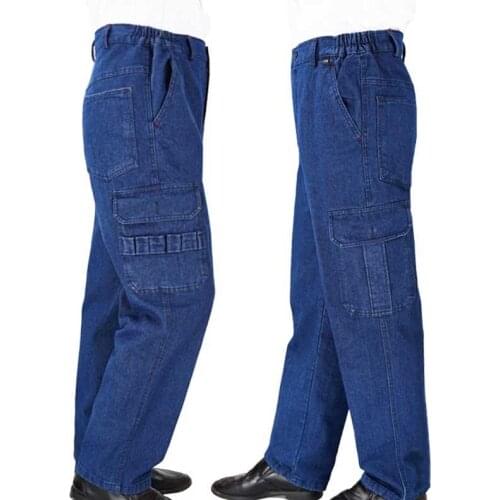 Plus Size Work Pants Hip Hop Jeans Cargo Pants Men Casual Loose Baggy Denim Pants Cotton Blue Trousers Male Clothing