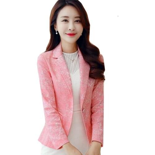 2019 Spring Autumn Womens Blazer Jacket Elegant Slim Short Outerwear One Button Lady Business Office Lady Blazers Casual Tops