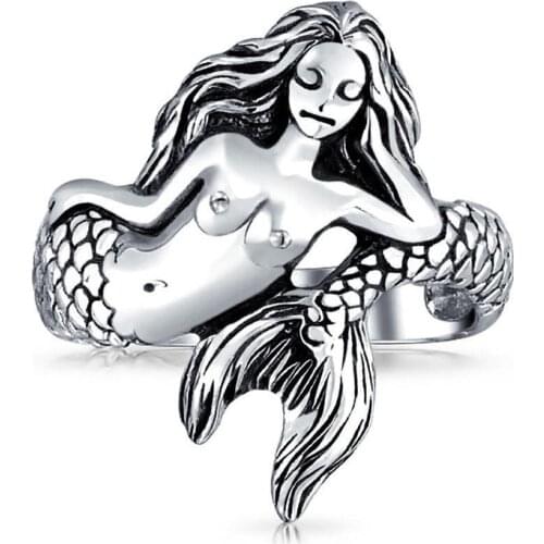 Womens 925 Vintage Thai Silver Mermaid Ring Gift Jewelry Ring Wholesale
