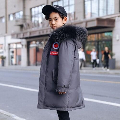 Winter Jacket For Kids Boy Big Fur Hooded Down Jacket 5-14 Y Kids Boys Casual Warm Thicken Children Winter Outerwear & Coats