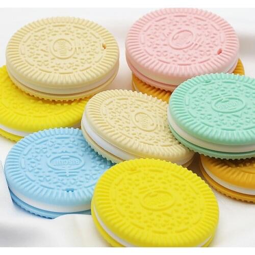 Cute-idea 2pcs Food Grade Baby Silicone Cookie Teether infant Teething Biscuits beads DIY baby goods Nursing Nnecklace toys gift