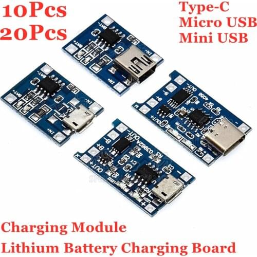 20Pcs 18650 TP4056 Lithium Battery Charger Module Charging Board With Protection Type-c/Micro/Mini USB 5V 1A 10Pcs