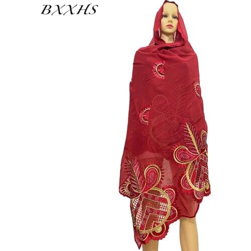 2021 African Women Hijab Soft Cotton Scarf Dubai Fashion Headwraps Embroidery Muslim Hijab Scarf for Shawls Wraps Islamic Turban