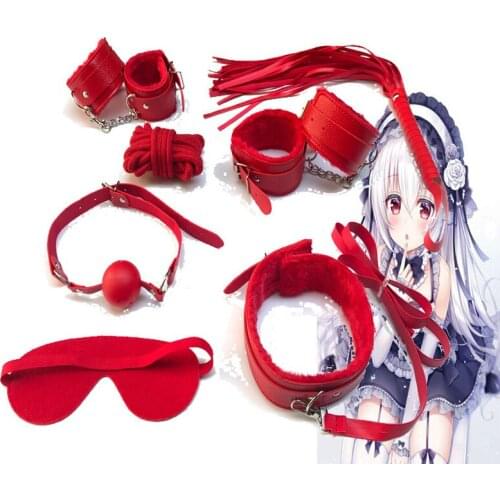 7 In 1 Sex Bondage Kit Set SM Sex Products Plush PU Leather Fetish Bondage bdsm Restraints Hand Cuffs Adult Sex Toys for Couples