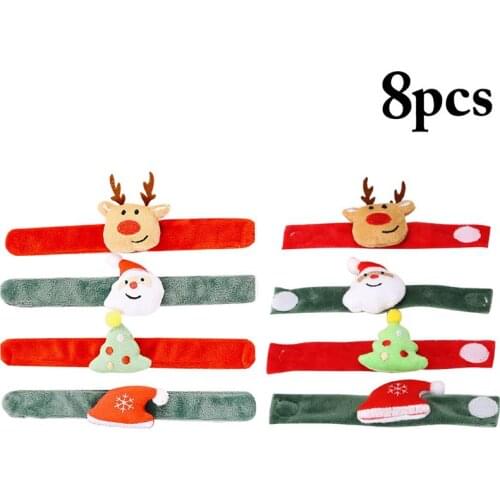 8Pcs/Set Christmas Slap Band Hat Elk Santa Decor Slap Bracelet Slap Wristband For Kids Party Supplies Childrens Gifts