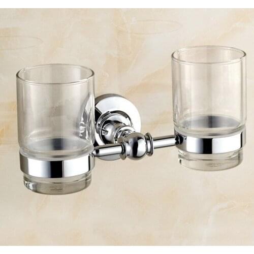 Antique Brass Double Cup Holder Wall Mounted Tumbler Holders Bathroom Accessories Toothbrush Holder BD575