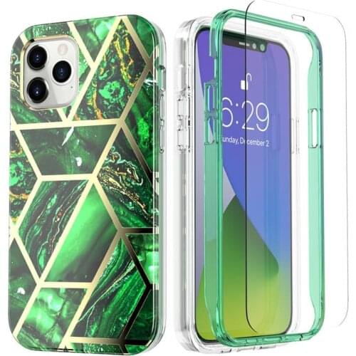 Marble Pattern Phone Case for iPhone 11 12 Pro Max X Xr Xs Max 8 7 Plus SE Case 360 Degree Full Body with 2 Pcs Tempered Glass