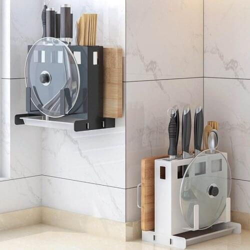 Black White Stainless Steel Knife Shelf Rack Kitchen Spoon Pot Holder Rack No Drilling Wall Floor Type