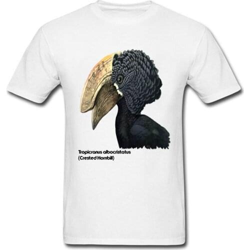 Crested Hornbill Bird T Shirt Lover Tshirt 3D Men Top T-shirts White Summer Clothes Custom School Tees Cotton Free Shipping
