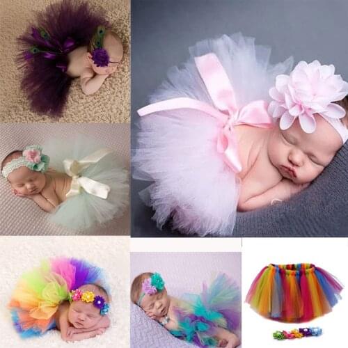Infant Newborn Baby Girl Clothes Girls Flower Headband Mesh Ball Gown Tutu Skirts Photography Prop Baby Clothing Set MU986703