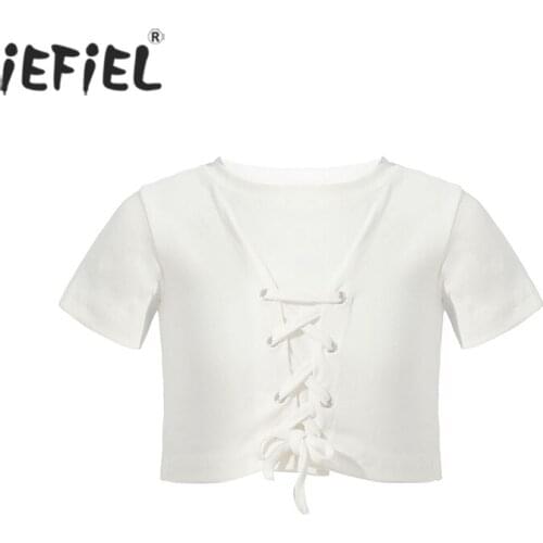 Kids Girls Tank Tops Short Sleeves Cotton Cross Straps Crop Top Sports Gymnastics Ballet Dance Tops Stage Performance Costume