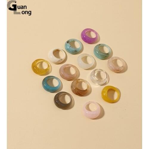 GuanLong Fashion Transparent Acrylic Irregular Korea Ring Marble Pattern Resin Geometric Rings For Women Colorful Jewelry Girls