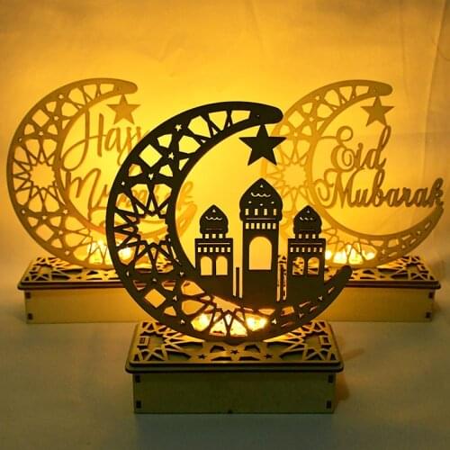 EID Mubarak Wooden Ornaments LED Light Islamic Ramadan Moon Star Light For Home Hajj Kareem Festival Party Decor Wood Craft Lamp
