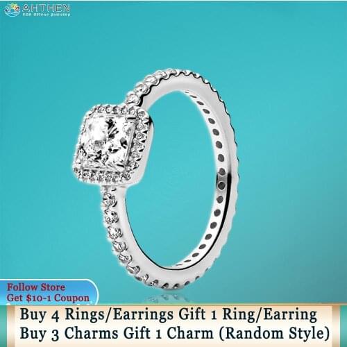 Ahthen 925 Sterling Silver Rings Square Sparkle Halo Rings 925 Silver Women Rings Ngagement Ring Women Jewelry Making Girl Rings