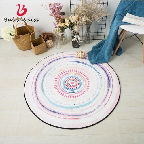 Bubble Kiss Modern Round Carpet Nordic Soft Bedroom Decor Carpet Non-Slip Kids Room Bedside Pink Rug Coffee Table Floor Area Rug