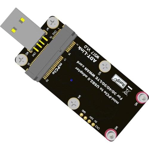 Mini-PCIe To USB2.0 Riser Card Adatper for 3G/4G/5G/LTE WWAN Card WS Series w/ SIM Dual Card Slot High Current mPCIE To USB 2.0