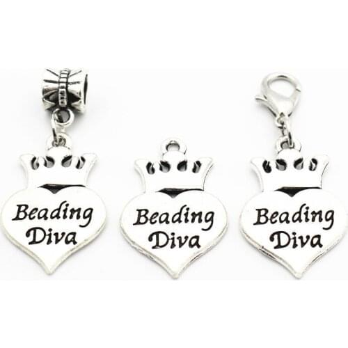 Mix3 12pcs/lot Alloy Heart Beading Diva Dangle Charms Lobster Clasp Hanging Charm For Bracelet&Pendant Floating Charms Jewelry