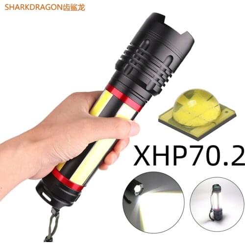 12000LM XHP70.2 + COB most powerful LED flashlight USB Rechargerable Built-in 7200mAh Tactical zoom Torch Lanterna for Camping