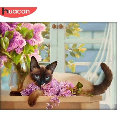 HUACAN Cat Diamond Painting Animal Kits Home Art Diamond Embroidery Mosaic Lilac Cross Stitch Gift For Women