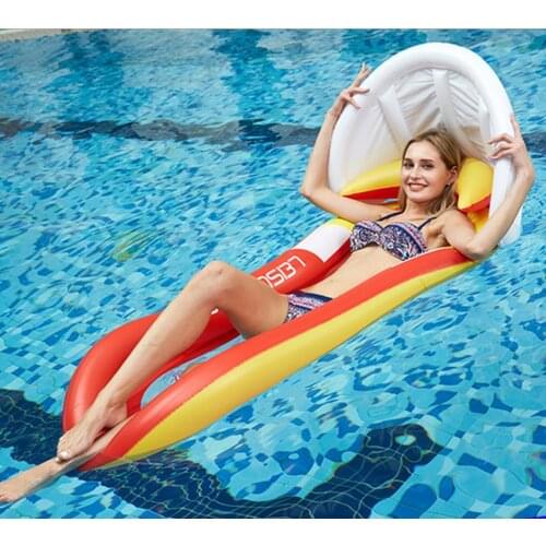 Inflatable Sun Lounger with Net Water Swimming Pool Float Raft Outdoor Large Inflatable Swim Float Lounge Pool Toys for Adults