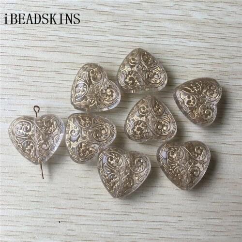 New arrival! 30x25mm 84pcs/lot clear with gold stripe heart shape Acrylic beads #00001 (Design as shown)