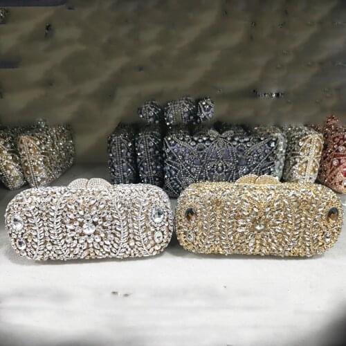 New Arrival Gold/White Rhinestone Women Clutches Bags High Quality Ladies Crystal Diamond Wedding Bridal Purses Mini Minaudiere
