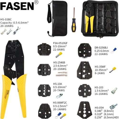 HS-03BC Crimping pliers 8 jaw for plug spring/tube/insulated/non insulated/crimping cap/coaxial cable connector kit clamp tools