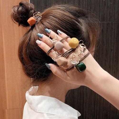 Hair Ring Rhinestone Hair Rope Square Beads Elastic Hair Bands Rubber Bands Hollow Crystal Fashion Women Cartoon Hair Bands