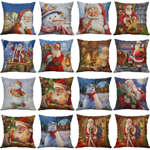 Christmas Cushion Home Cover Linen Pillow Cotton 18\" Case Snowman Pillow Case
