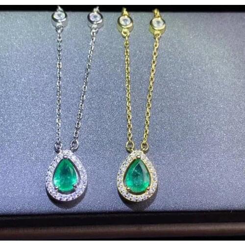 SHILOVEM 925 sterling silver real natural Emerald pendants classic fine Jewelry women wedding gift new 5*7mm dz0507889agml