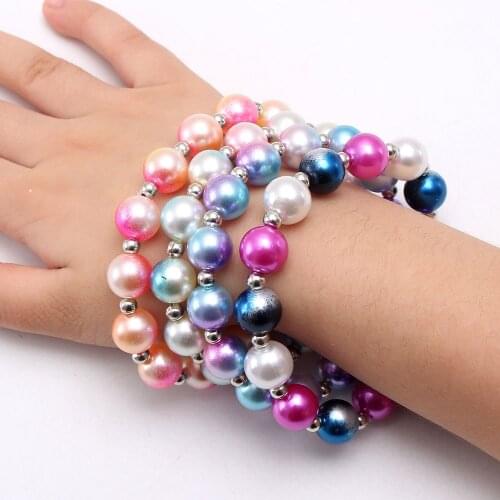 MHS.SUN 4Pcs/lot Colorful Pearl Beads Bracelets For Baby Girls Chunky Beaded Bracelets Handmade Kids Child Jewelry Party Style