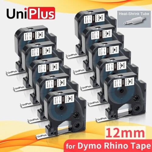 UniPlus 10PK 18055 Heat Shrink Tube Label Tape 12mm*1.5m Compatible Dymo Label Maker Rhino 5200 4200 5000 6000 1000 3000 Cable
