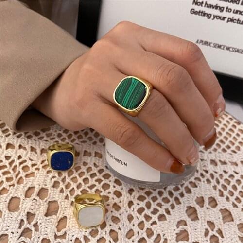 Vintage European INS Square Stamp Rings For Women Fashion Geometric Chic Metal Gold Color Width Finger Rings Jewelry Gifts