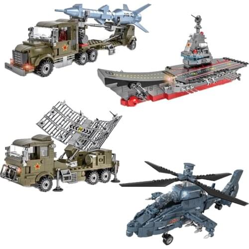 Military Series Surface-To-Air Missile Truck Building Blocks Aircraft Carrier Bricks Military Helicopter Fighter Radar Car Toys