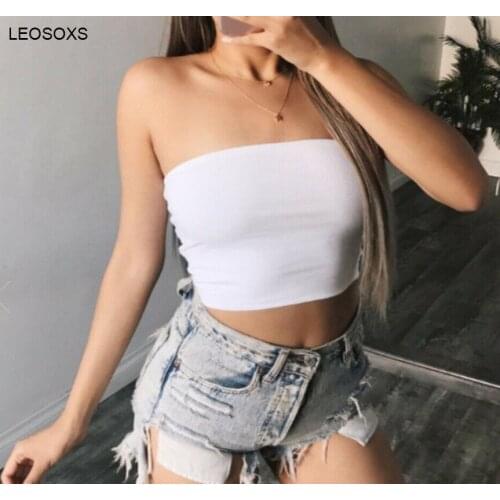 Womens Clothing Summer 2021 Pure Color Sexy Tube Top Wild Navel Wrap Breast Stretchy Bandeau Seamless Shoulder Slim Tops