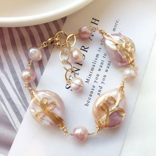 DAIMI Baroque French Vintage 14k Gold-plated Freshwater Pearl Winding Bracelet Female Japanese Handmade Winding Bracelet Bracele