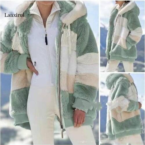 Womens Winter Coat Korean Fashion jacket woman Casual Stitching Plaid Ladies Clothes Hooded Zipper Ladies Coat Coat