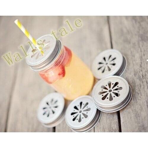 2pcs Drink bottle caps Daisy stamped drinking jar lids ,metal pewter jar lids for party wedding