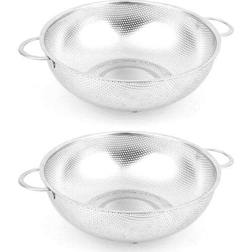 2 Pcs Stainless Steel Colanders with Handle,Colander Perforated Strainer for Kitchen Pasta/Vegetable/Rice/Fruit/Food-S & L