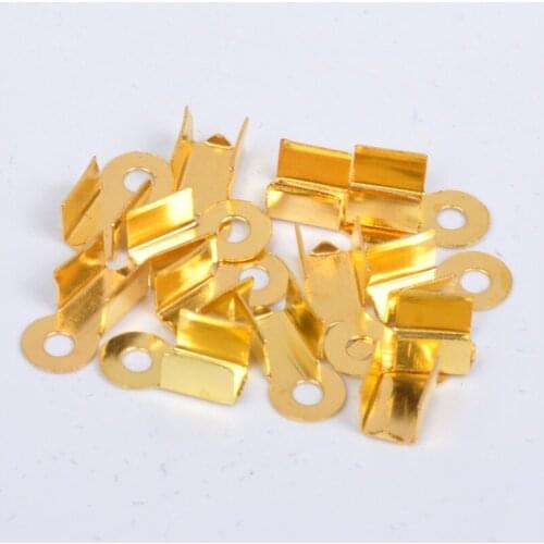 200pcs 2x6mm 4x8mm Gold Color Crimp Beads Cove clasps Cord End Caps String Ribbon leather Clip Foldover For Necklace Connectors