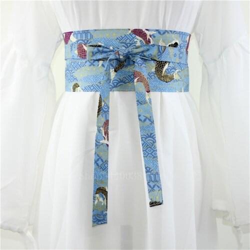 6colors Japanese Traditional Cloth Kimono Dress Obi Women Girls Bronzing Yukata Koi Printed Multi Sizes Bandage Sexy Girdle Belt