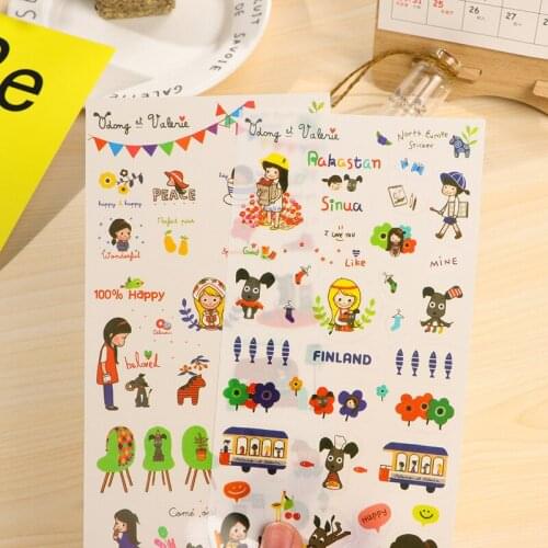 6PCS Creative Cartoon Cute Stationery Japanese Transparent Dog And Girls DIY Album Painting Phone Children Decorative Stickers